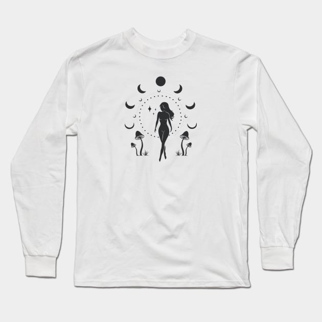 Moon Mushroom Goddess Long Sleeve T-Shirt by studioaartanddesign